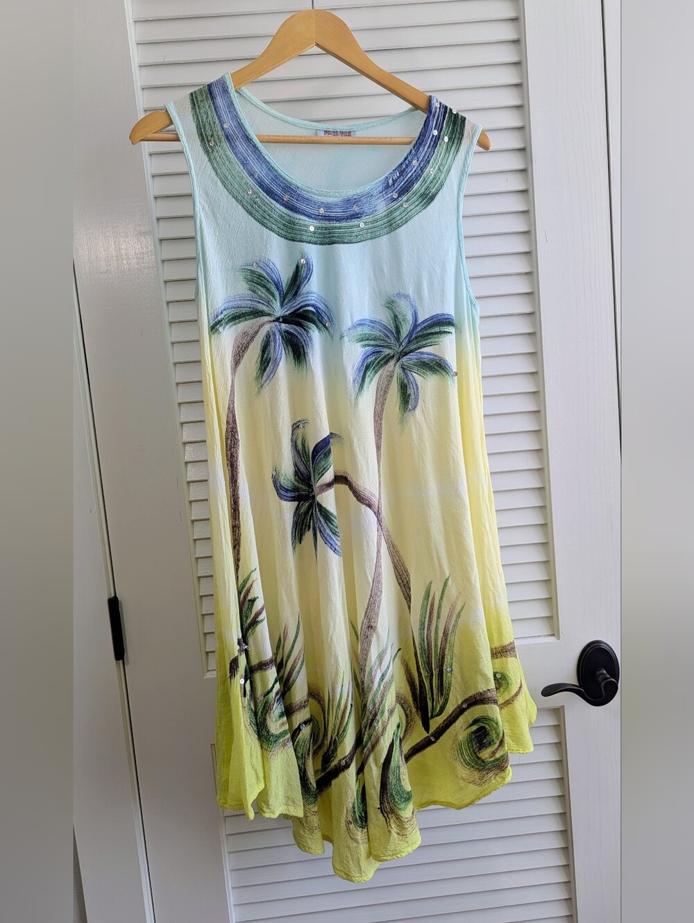 Paradise Tropical Palm Tree Sequin Tunic Dress Beach Cover Up Made in Indonesia